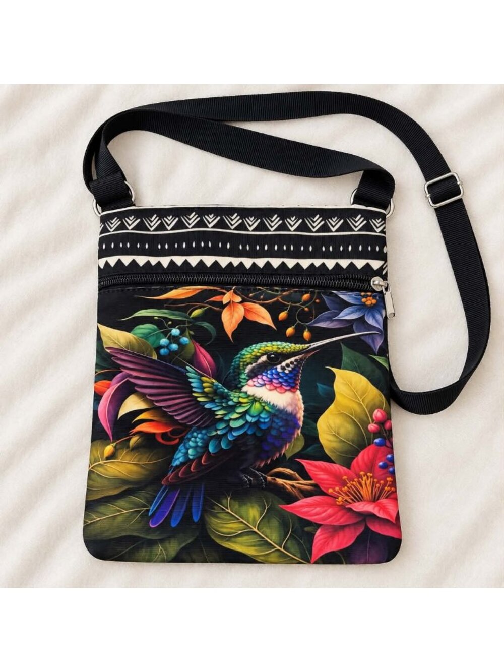 Colorful Hummingbird Floral Crossbody Phone Bag